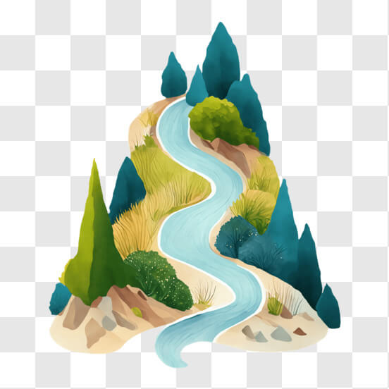 River in Forest Illustration