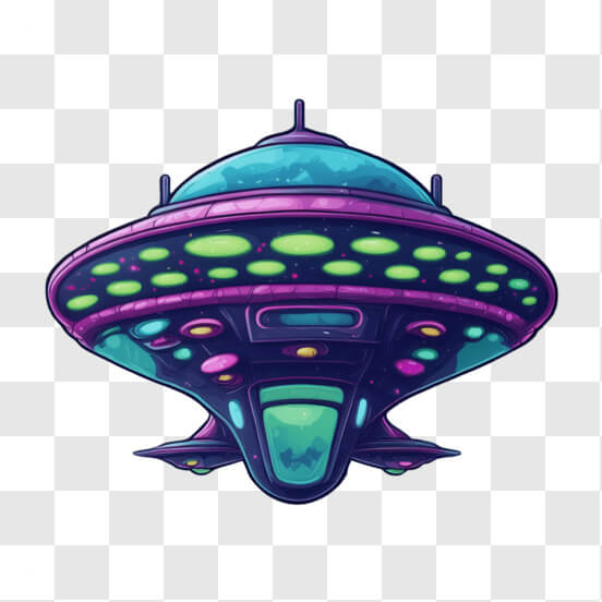 Alien Spaceship in Purple and Green Color Scheme