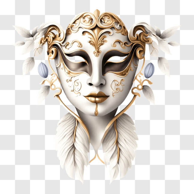 Download Elegant White and Gold Masquerade Mask with Feathers PNG ...
