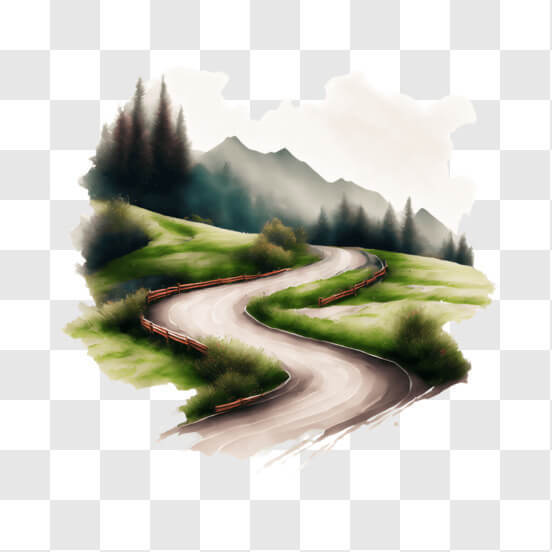 Idyllic Winding Road in the Mountains