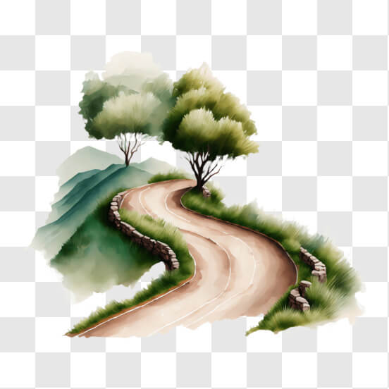Winding Road with Trees