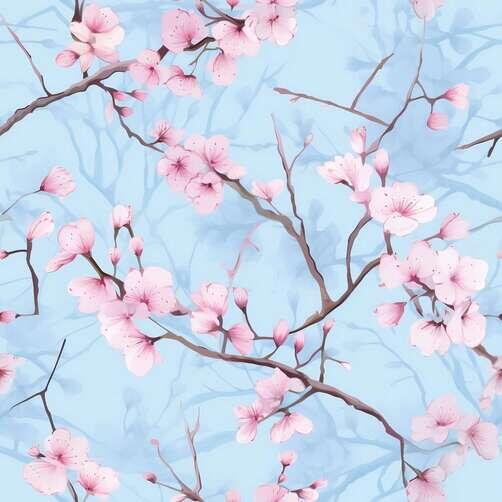 Pink Cherry Blossom Seamless Pattern on Blue Background Pink Cherry Blossom Seamless Pattern on Blue Background thumbnail