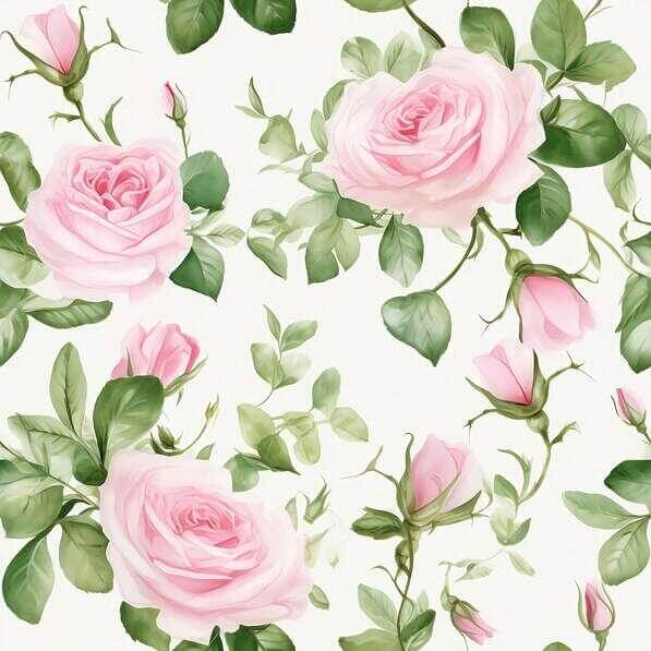 Download Pink Roses and Green Leaves Seamless Pattern on White ...