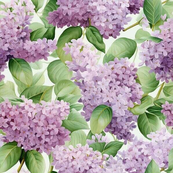 Download Seamless Pattern of Purple Lilac Flowers and Green Leaves on ...
