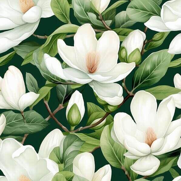 Magnolia Pattern Download White Magnolia Flowers Seamless Pattern on Green Background ...