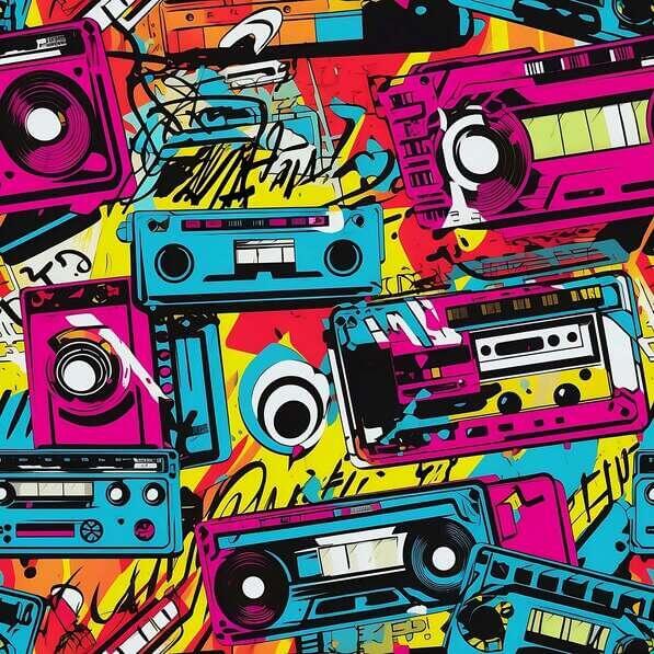 Download Retro Cassette Tapes and Boomboxes Seamless Pattern Patterns ...