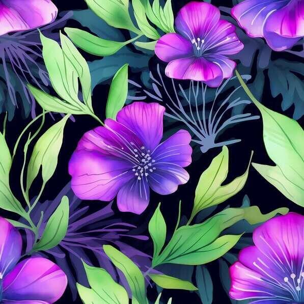 Download Seamless Floral Pattern with Purple Flowers and Green Leaves ...