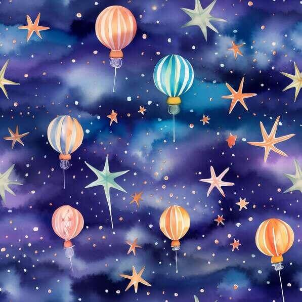 Download Hot Air Balloons and Stars Seamless Pattern in the Night Sky ...