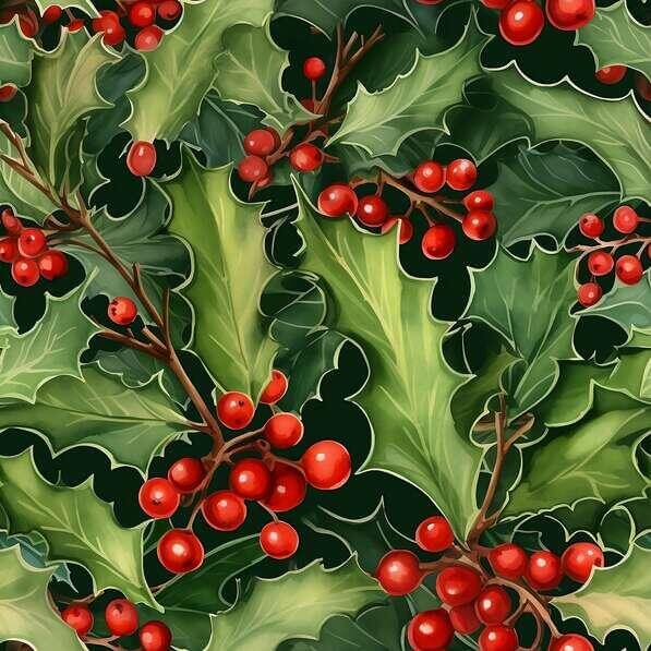 Download Holly Leaves and Red Berries Seamless Pattern for Holiday ...