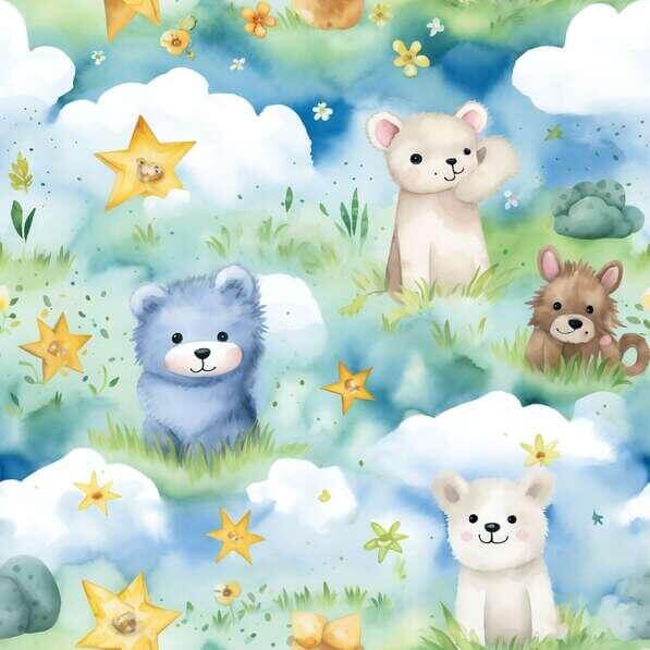 Download Adorable Teddy Bear Seamless Pattern with Stars and Clouds ...