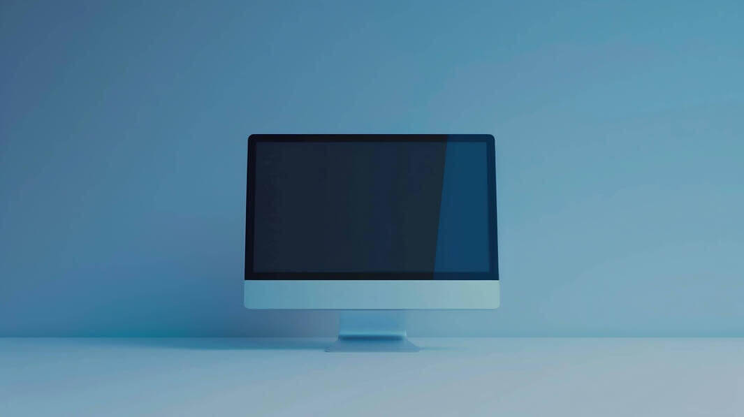Download Empty Computer Monitor on Blue Table Mockups Online - Creative ...