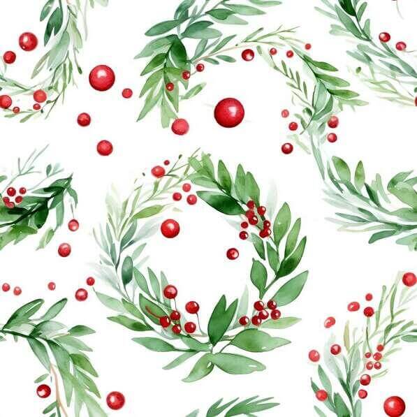 Download Watercolor Wreath with Red Berries and Green Leaves Patterns ...