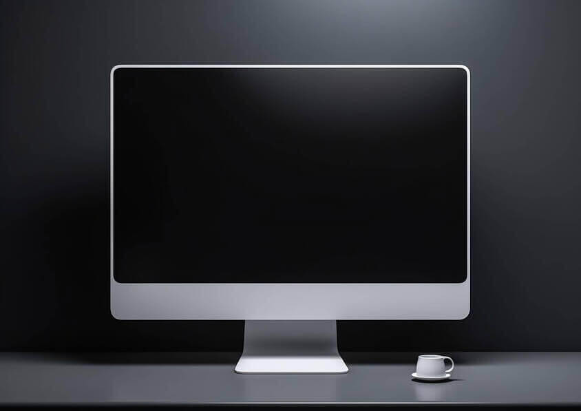Download Black Computer Monitor on Desk with Cup Mockups Online ...