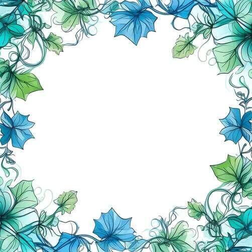 Download Blue Floral Frame with Green Leaves and Flowers Backgrounds ...