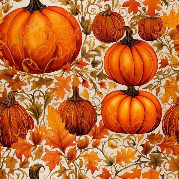 Download Fall-themed Seamless Pattern with Pumpkins and Leaves Patterns ...