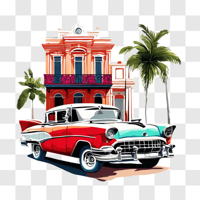 Download Classic Car in Front of Old-Fashioned Building and Palm Trees ...
