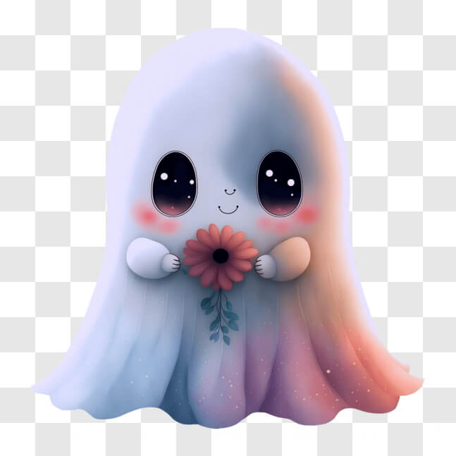 Download Cute White Ghost with Pink Flowers PNGs Online - Creative Fabrica