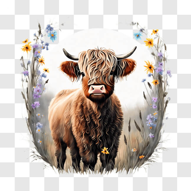 Cow Lua Baixe Highland Cow em um Campo de Flores com Lua Cheia PNGs - Creative ...