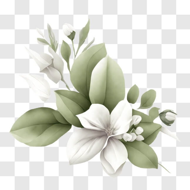 Toile de fond photographique Fleurs blanches feuilles vertes F-2339