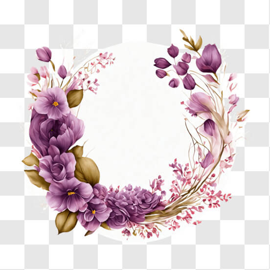 Download Round Frame with Purple Flowers and Green Leaves PNGs Online ...