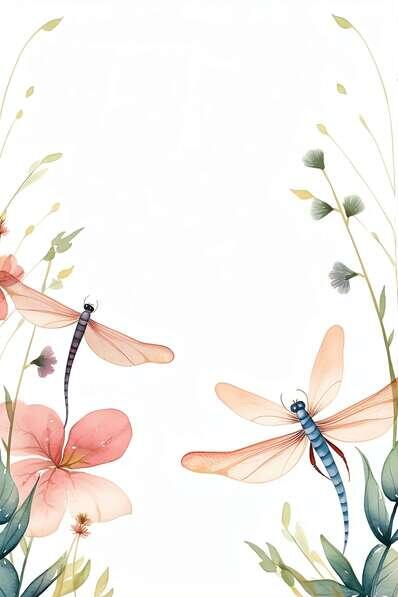 Download Watercolor Background with Dragonflies and Pink Flowers ...