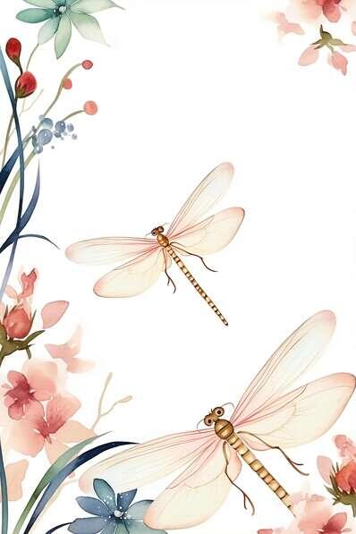 Download Dragonflies and Flowers on White Background Backgrounds Online ...