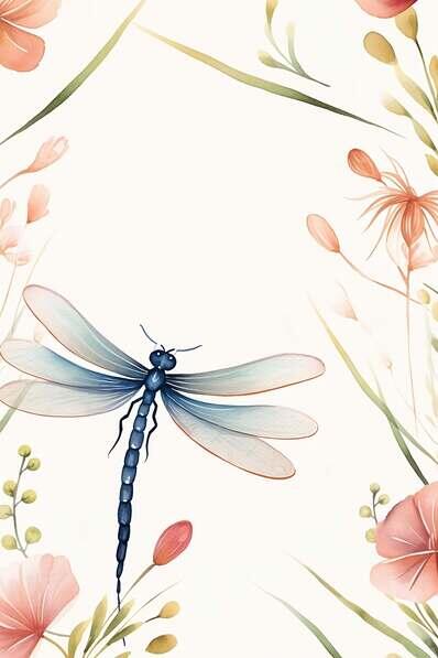 Download Blue Dragonfly with Pink Flowers and Leaves Backgrounds Online ...