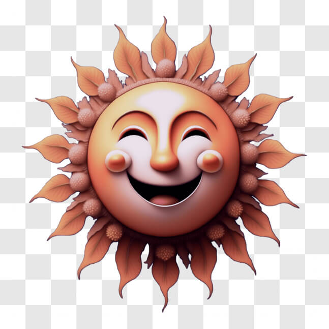 Download Cheerful Sun with Smiley Face and Green Leaves PNG Online ...
