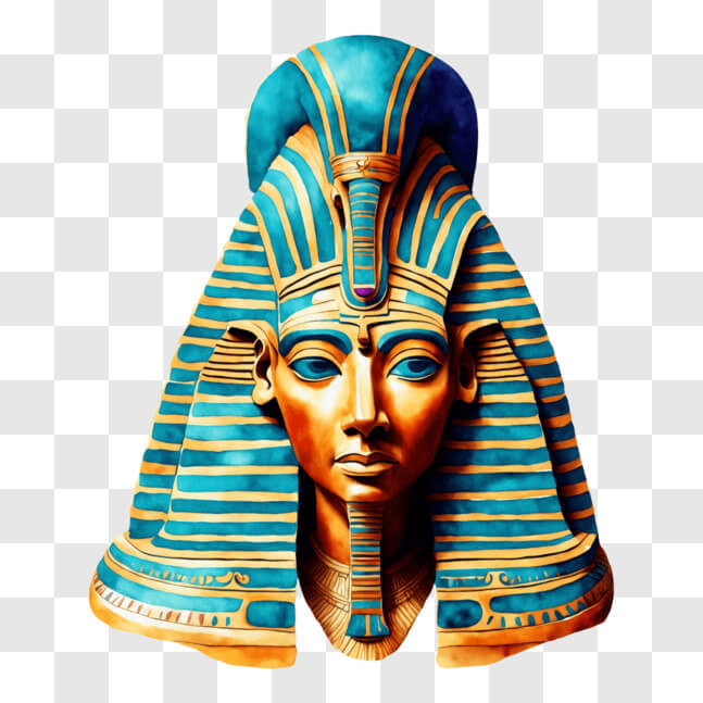 Download Ancient Egyptian Mask Artwork with Blue and Yellow Colors PNG ...