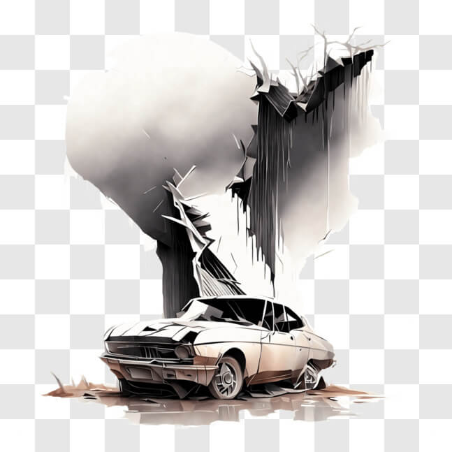 Download Broken Old Car Drawing PNG Online - Creative Fabrica