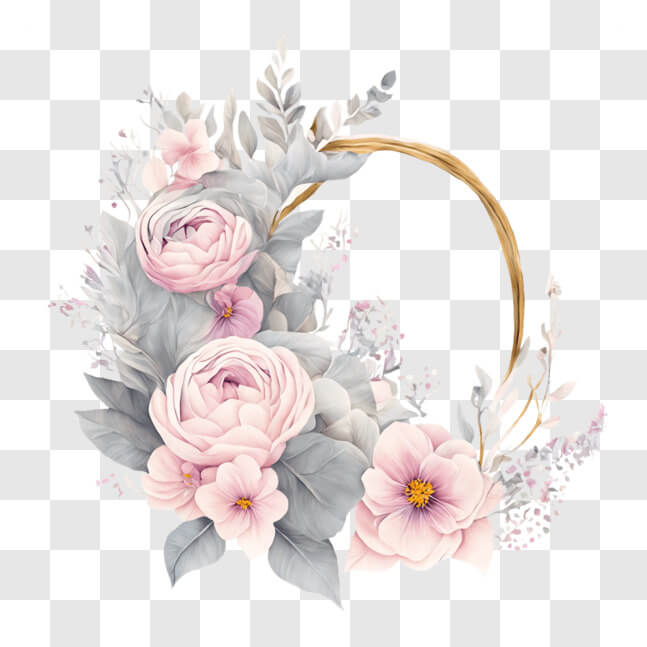 Download Watercolor Floral Wreath with Pink Roses and Green Leaves PNGs ...