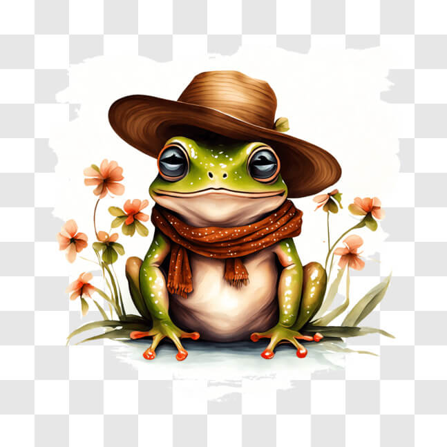 Download Frog Wearing Cowboy Hat and Scarf Among Flowers PNGs Online ...