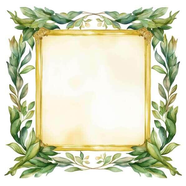 Download Watercolor Frame with Gold Frame and Green Leaves Backgrounds ...