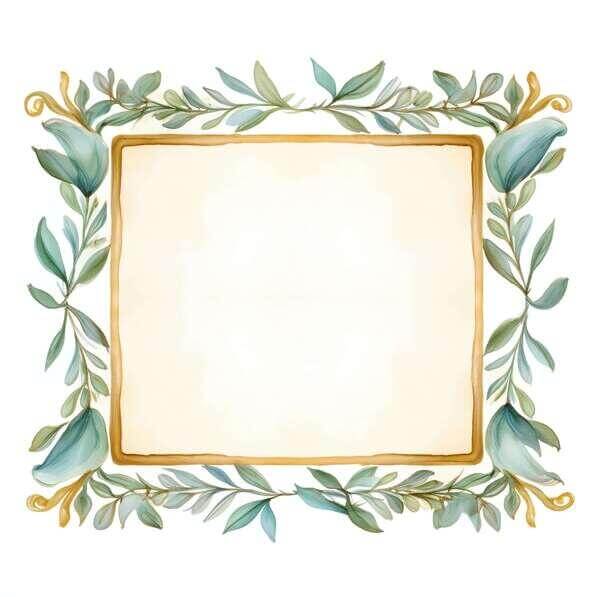 Download Watercolor Frame with Green Leaves and Gold Accents ...