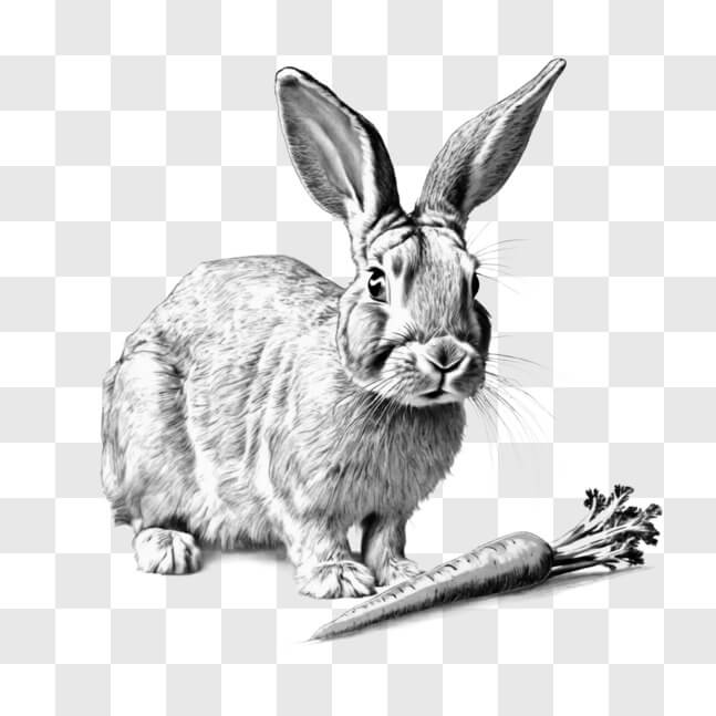 Download Adorable Bunny Rabbit with Carrot in Black and White Drawing ...