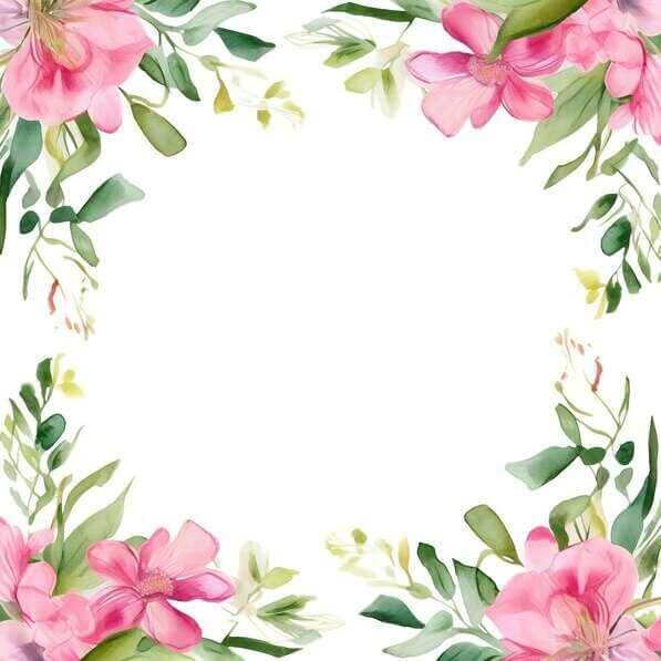 Download Watercolor Floral Frame with Pink Flowers and Green Leaves ...