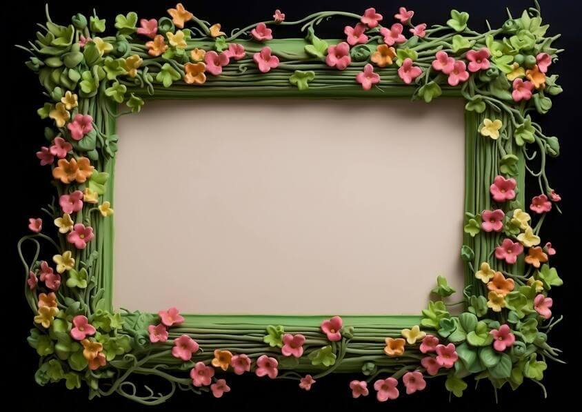 Download Floral Frame with Pink and Yellow Flowers on Black Background ...