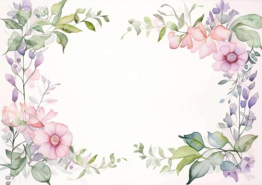 Download Watercolor Floral Frame with Pink and Purple Flowers on White ...
