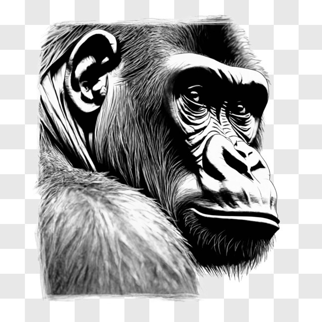 Download Premium Animal Portrait: Adult Gorilla's Face Sketches Online ...