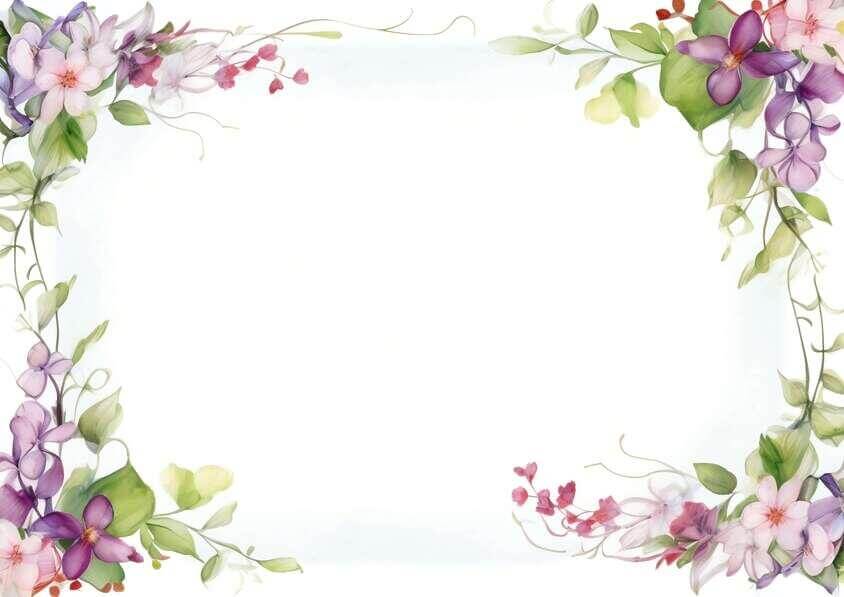 Download Watercolor Floral Frame with Purple Flowers and Green Leaves ...