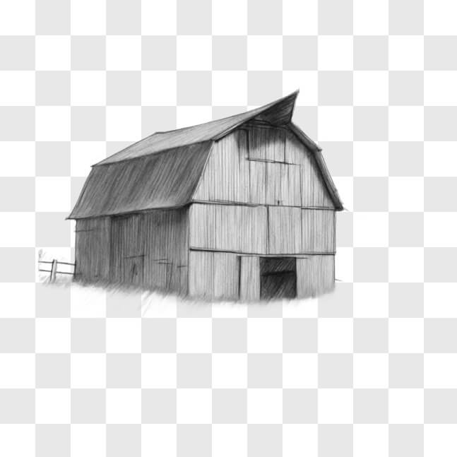 Download Old Barn in Grassy Field Black and White Drawing Sketches ...