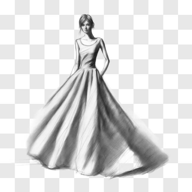 Download Black and White Fashion Illustration of Elegant Woman in Gown ...