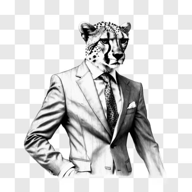 Download Black and White Drawing of a Dapper Man with Cheetah-Like ...