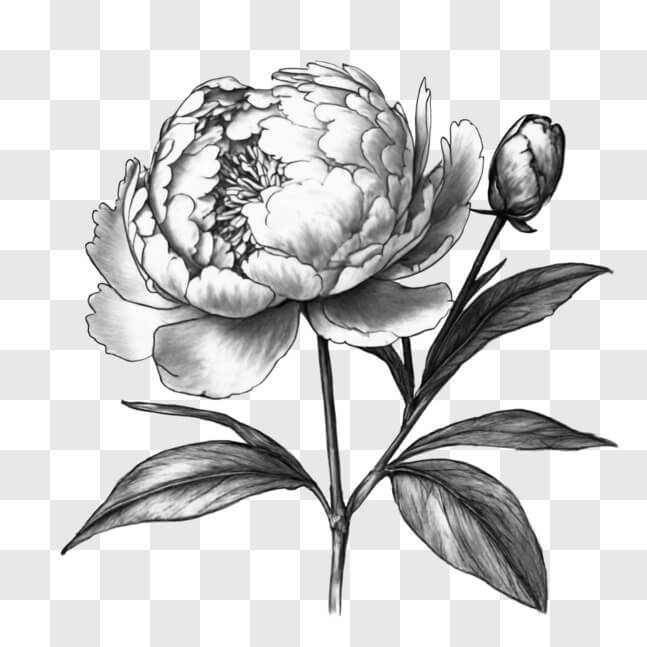 Download Botanical Illustration of Peony Flower and Leaves Sketches ...