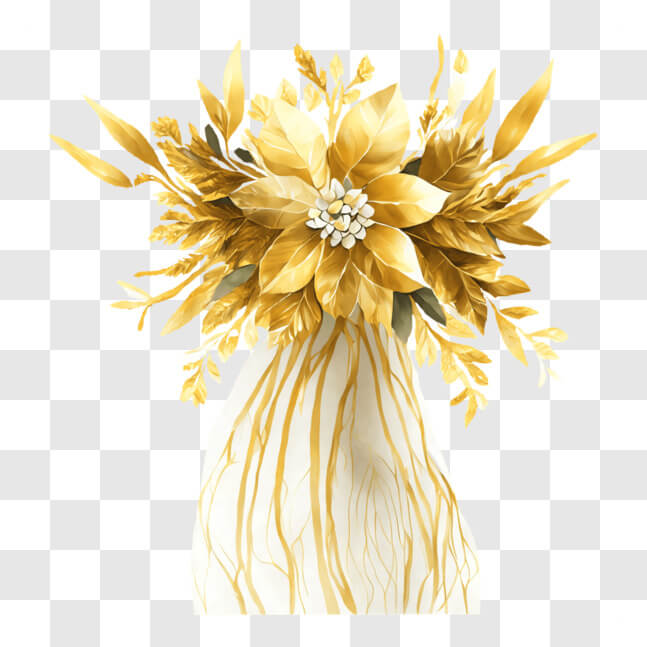 Download Elegant Gold Flower Arrangement in White Vase PNG Online ...