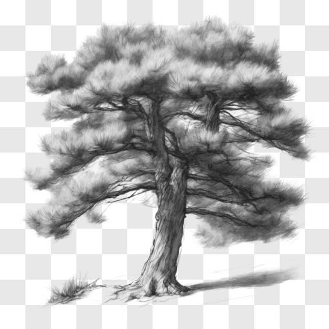 Download Black and White Drawing of Pine Tree in Snow Sketches Online ...