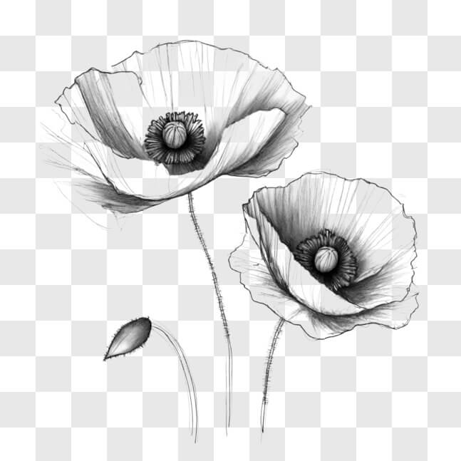 Download Elegant and Detailed Drawing of Two Poppy Flowers Sketches ...