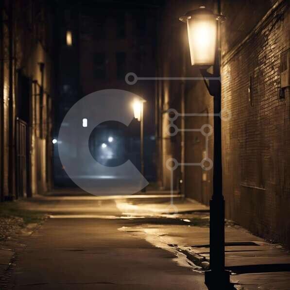 Empty Dark Alleyway with Street Light stock photo | Creative Fabrica