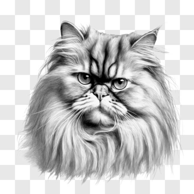 Download Black and White Drawing of a Persian Cat with Long Curly Hair ...
