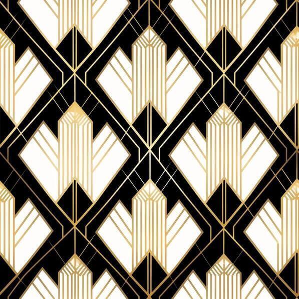 Download Art Deco Black and White Pattern with Gold Geometric Elements